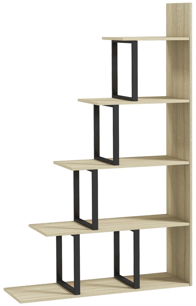 HOMCOM Bibliotecă raft separator de încăperi de stil industrial în formă de scară cu 5 rafturi 102 x 30 x 160 cm culoare stejar | Aosom Romania