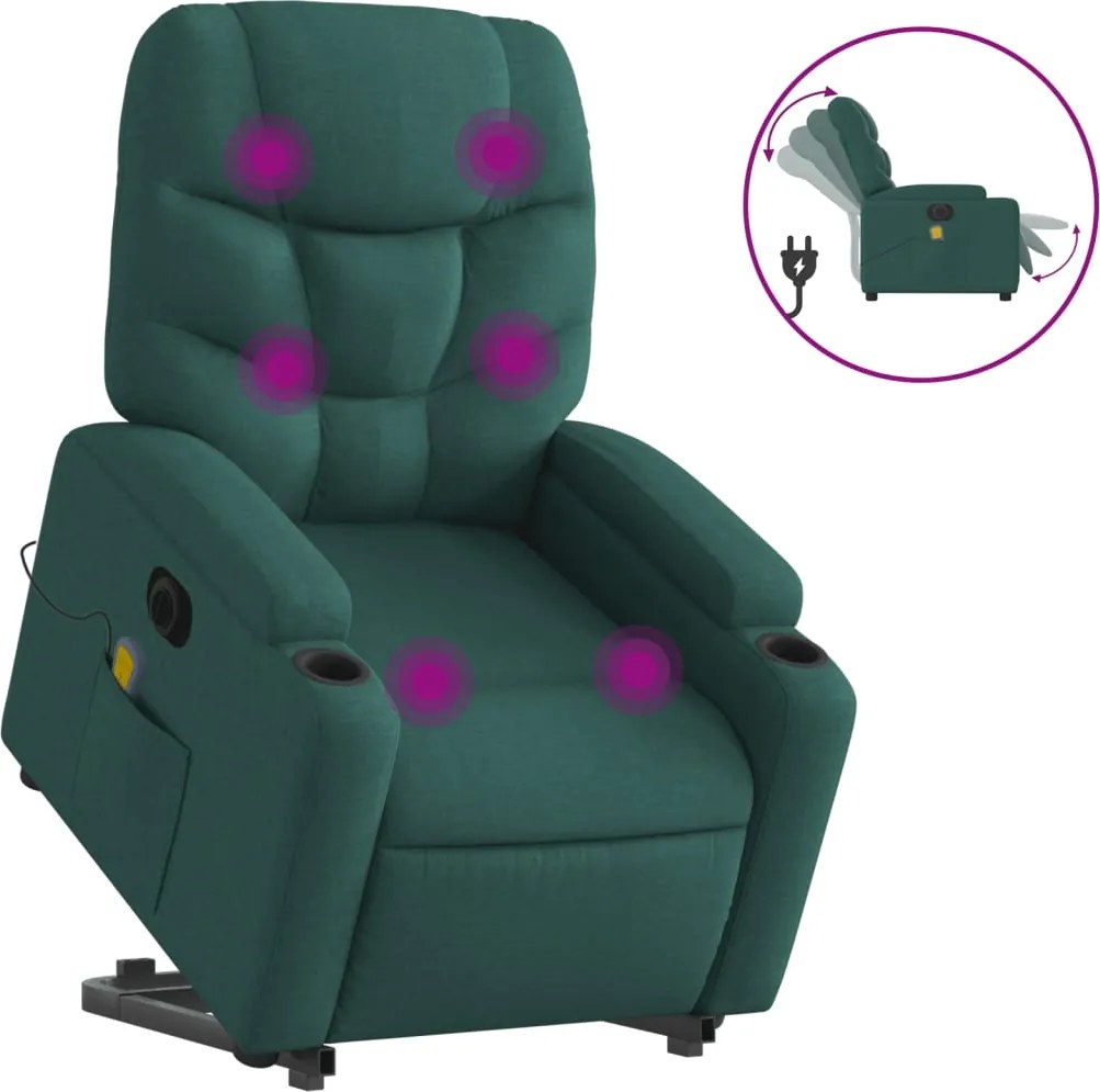 vidaXL Fotoliu electric masaj rabatabil / ridicare verde închis textil