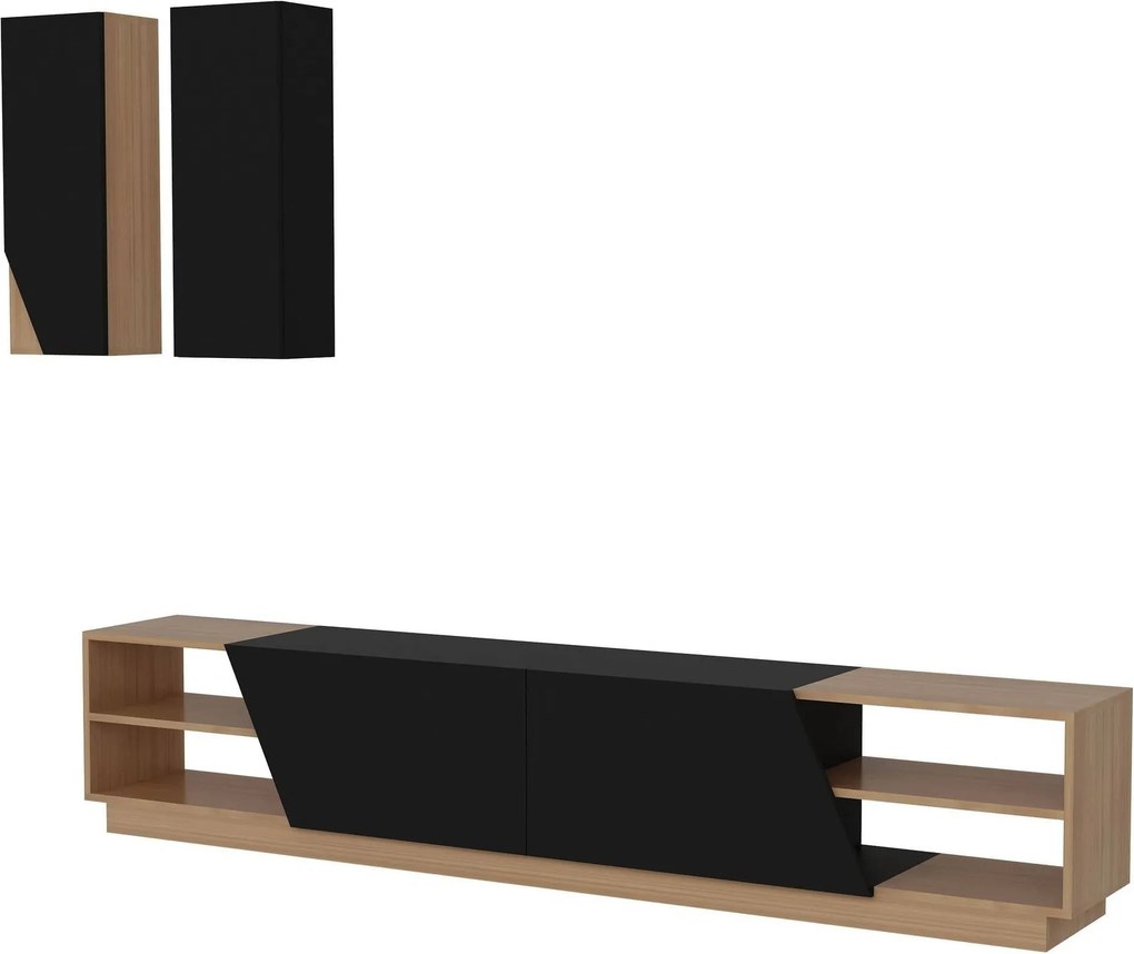 Set mobilier ZEBRA. stejar/negru mat, PAL melaminat, 3 piese