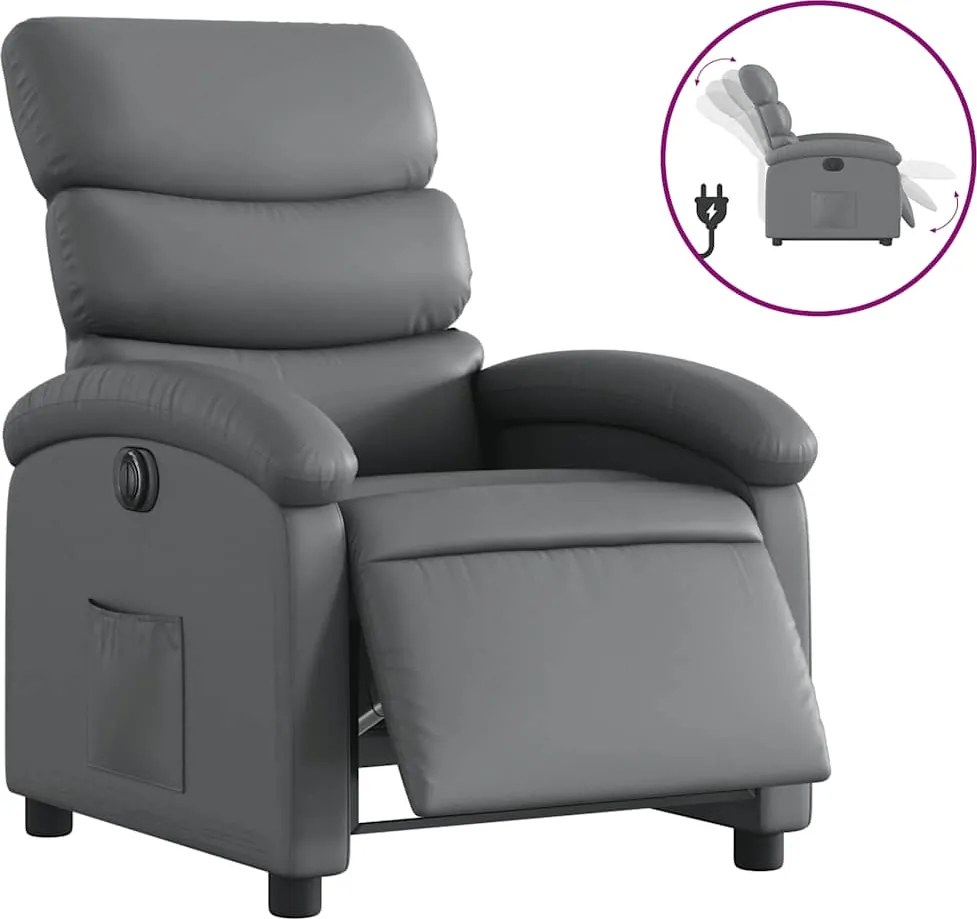 vidaXL Fotoliu rabatabil electric, gri, piele ecologică