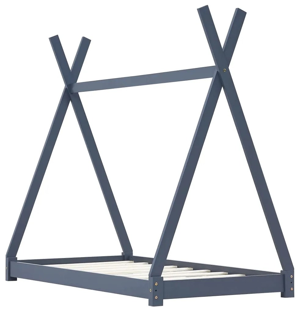 283363 vidaXL Cadru de pat pentru copii, gri, 90 x 200 cm, lemn masiv de pin