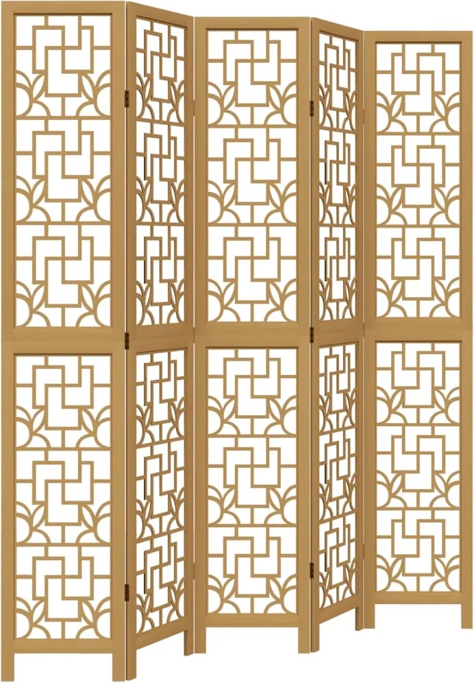 vidaXL Paravan de cameră cu 5 panouri, maro, lemn masiv paulownia