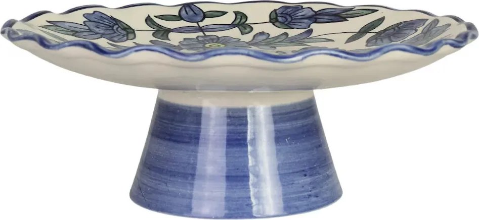 Platou pe picior din ceramică pictată manual, Ø 25 x H 9 cm, albastru, „Selina"