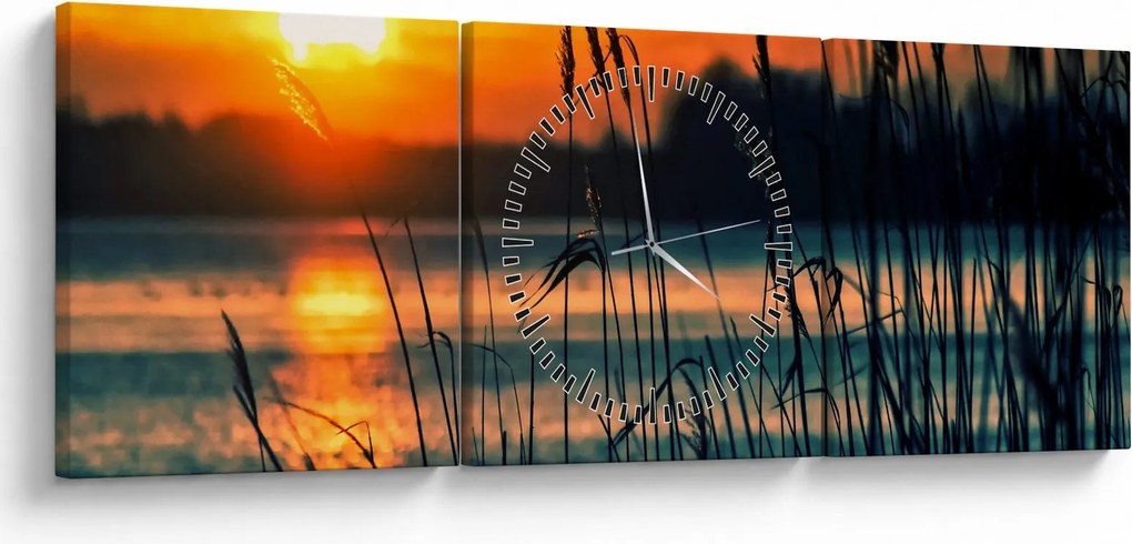 Tablou - Apus de soare la lac (cu ceas) (90x30 cm)