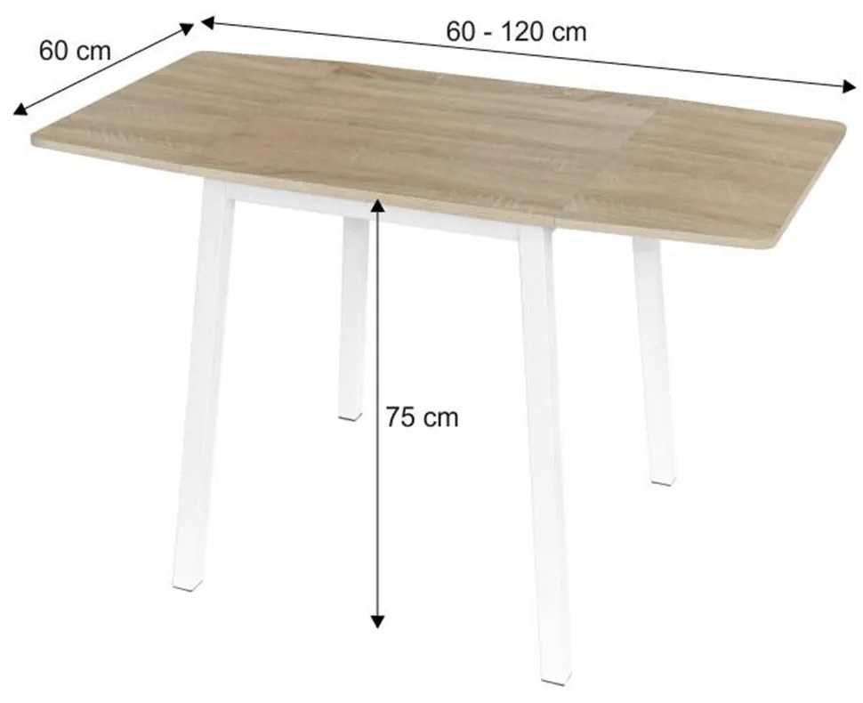 Masa dining, MDF folie metal, stejar sonoma alb, 60-120x60 cm, MAURO