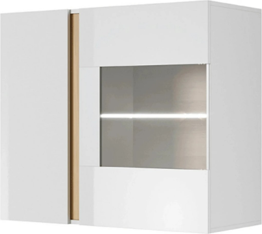 Vitrina CITY, alb/stejar, PAL melaminat/sticla, 97x40x83 cm