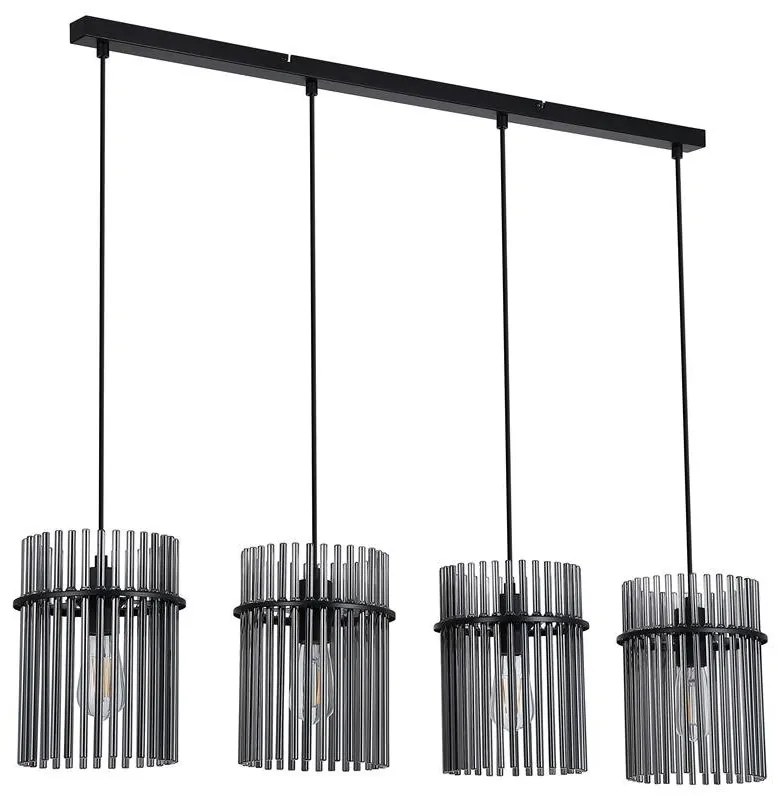 Lustra suspendata metal negru, tije din sticla Swizzle 4L