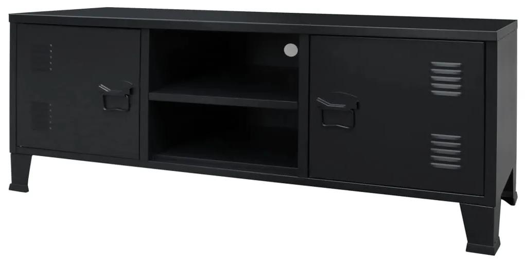 Comoda TV din metal, stil industrial, 120 x 35 x 48 cm, negru