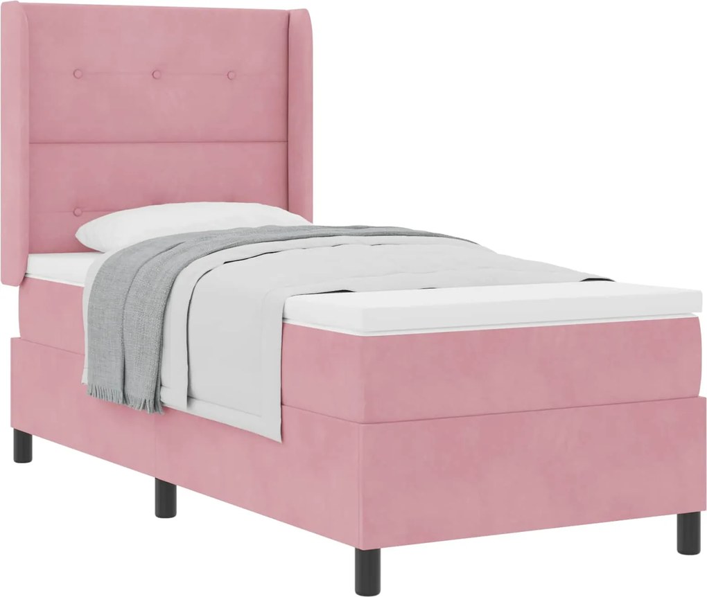 vidaXL Pat cu arcuri cu saltea cu headboard Roz 90 x 200 cm Catifea
