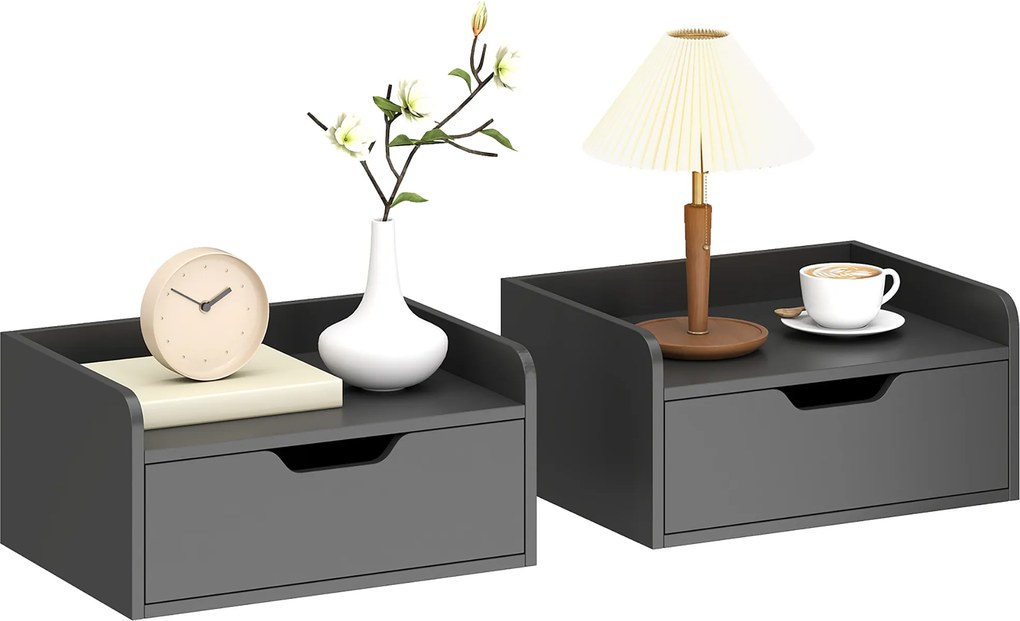 HOMCOM Set de 2 noptiere suspendate tables de nuit suspendues sertar blat aspect lemn dim. 40L x 30l x 19,5H cm | Aosom Romania