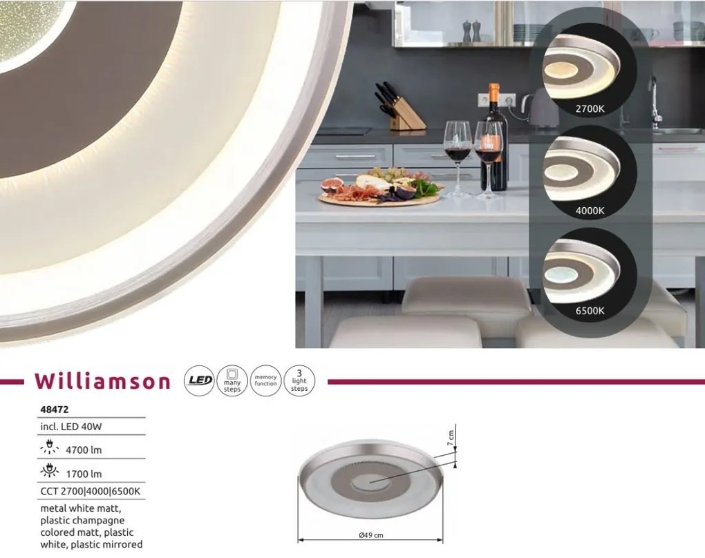Plafoniera LED CCT WILLIAMSON 49cm