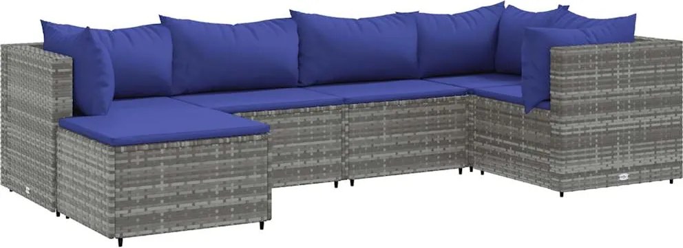 vidaXL Set mobilier de grădină cu perne, 6 piese, gri, poliratan