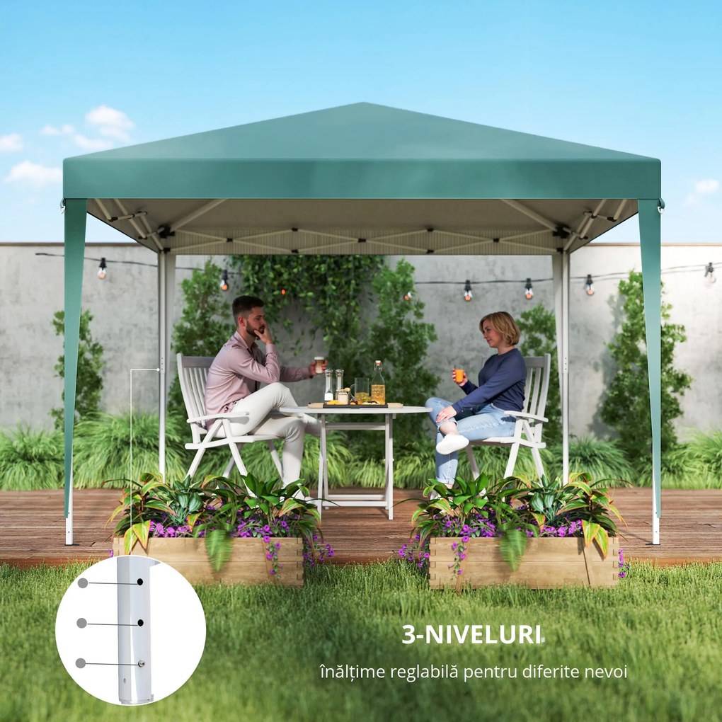 Outsunny Pavilion Pliabil Verde cu Structură din Oțel și Acoperiș din Tesatura Oxford, 3x3m, Rezistent la Apă și Soare | Aosom Romania