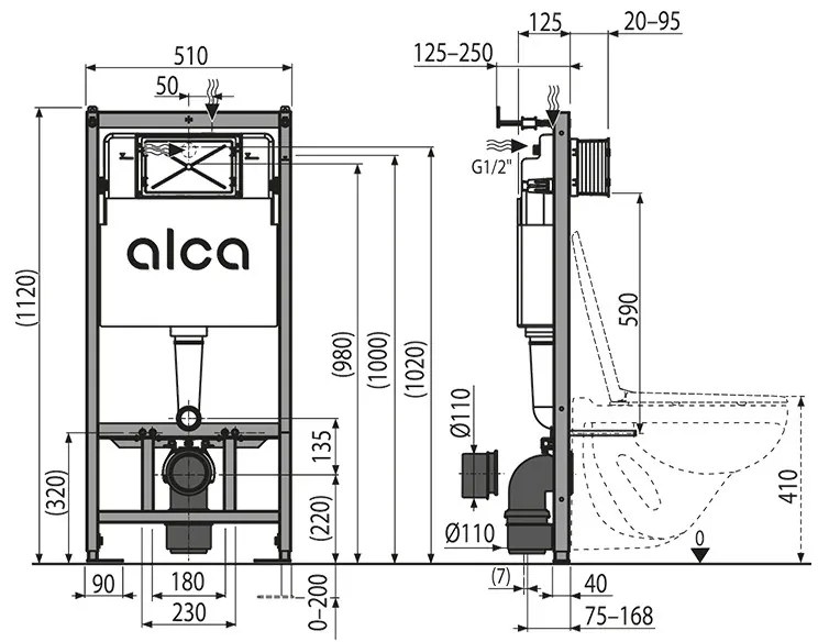 Rezervor WC incastrat, Alcadrain, Sadromodul, Ecology, pentru instalari uscate in gips-carton