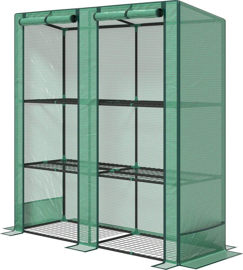 Outsunny Sera de grădină cu rafturi metalice la 3 nivele sera de balcon acoperire PE acoperiș înclinat 144 x 48 x 152 cm verde | Aosom Romania