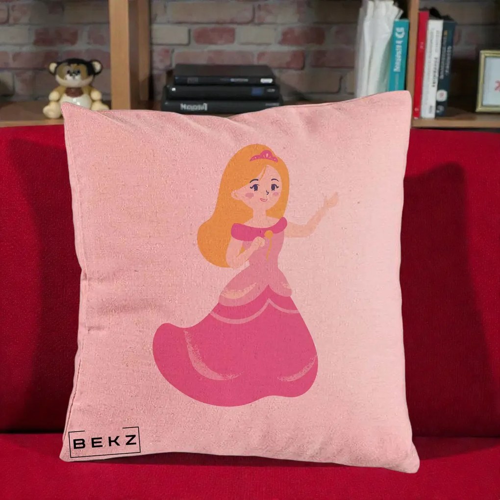 Perna Personalizata Printesa Roz cu Microfon, 40x40 cm, Roz, Husa Detasabila, Perna Inclusa, BEKZ®