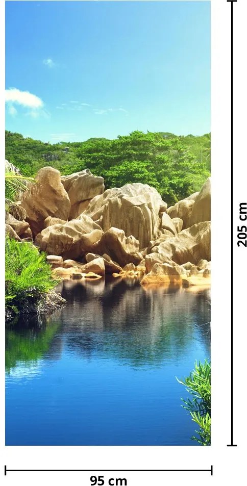 Fototapet pentru ușă - Lac din jungla Seychelles (95x205cm)