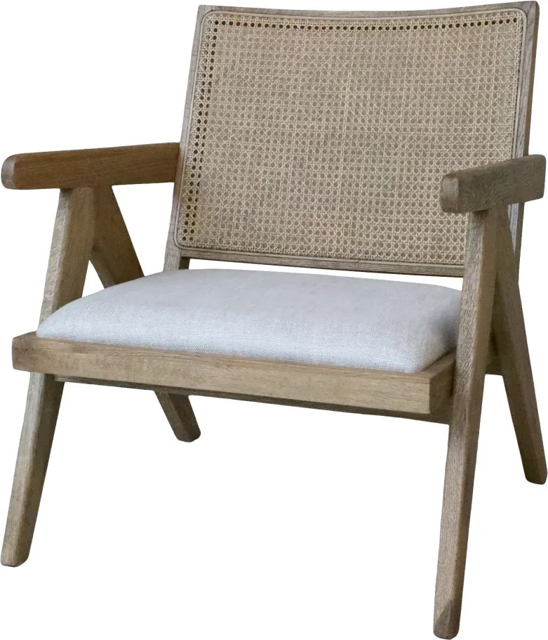 Fotoliu lounge din lemn de stejar cu spătar din rattan și șezut tapițat „Veranda”