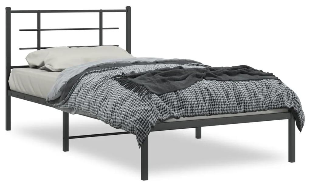 355557 vidaXL Cadru de pat din metal cu tăblie, negru, 107x203 cm