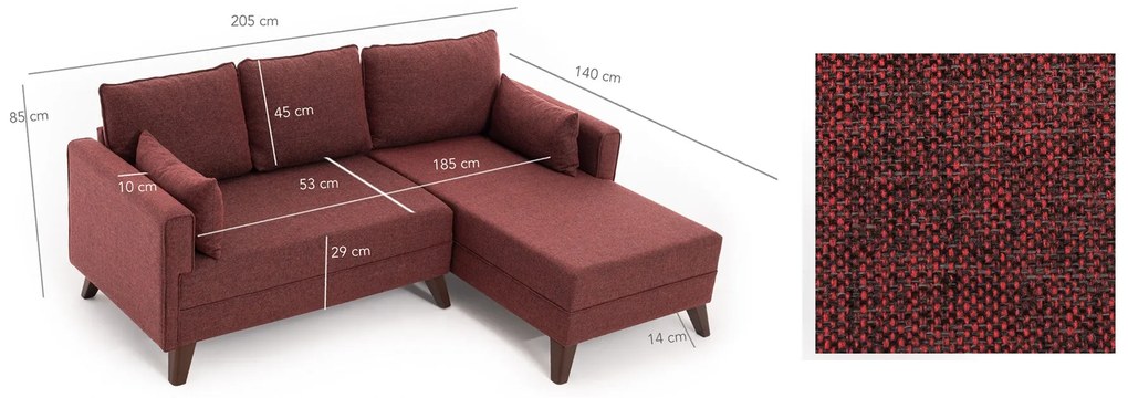 Canapea extensibilă de colț Bella Corner Sofa Right 2 - Claret Red