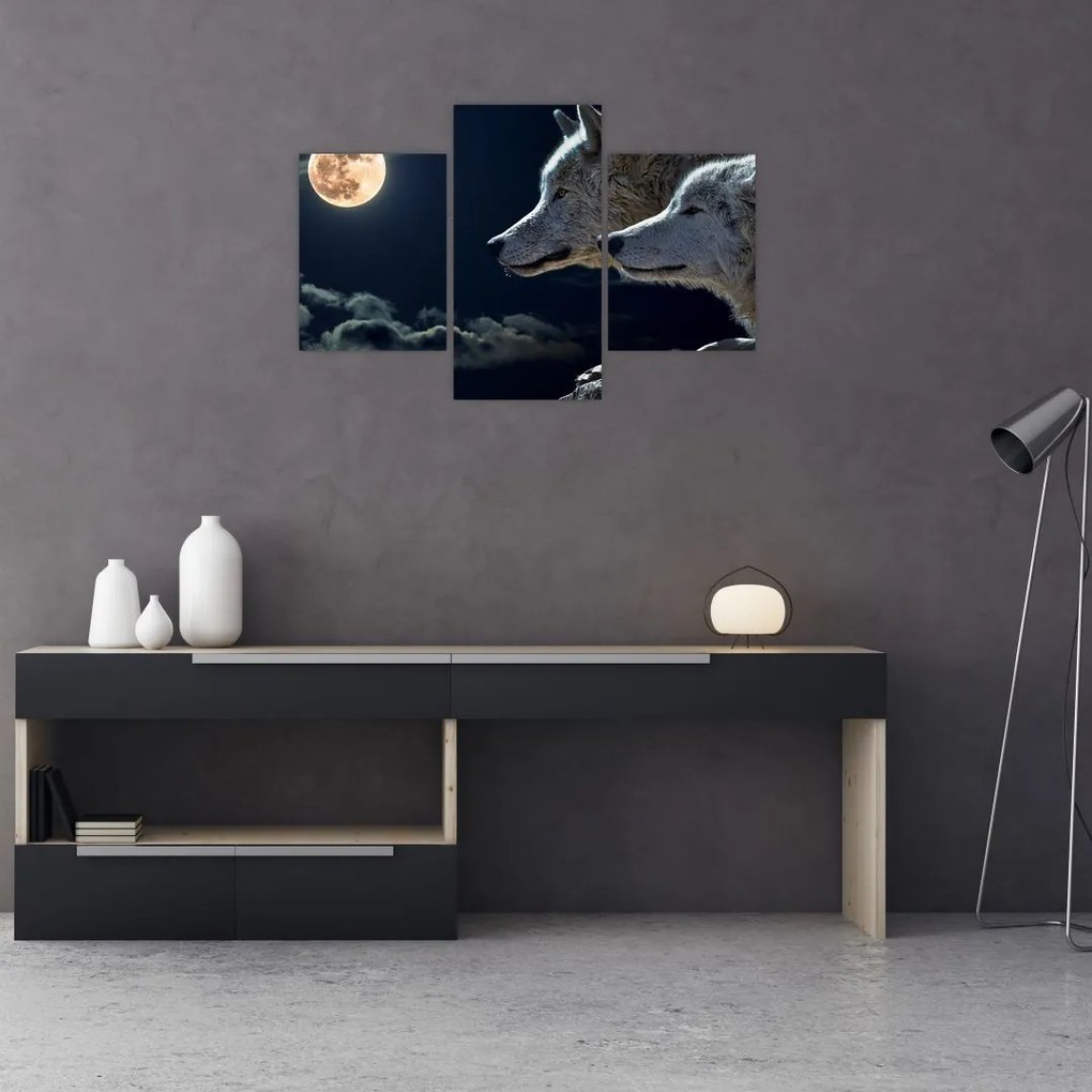 Tablou cu lupi în lună (90x60 cm)