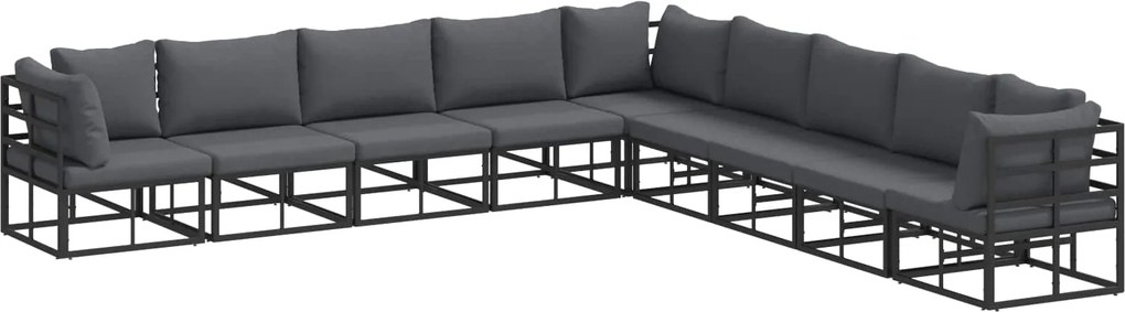 vidaXL Set de canapele pentru grădină cu pernă 9 pcs Negru Aluminiu