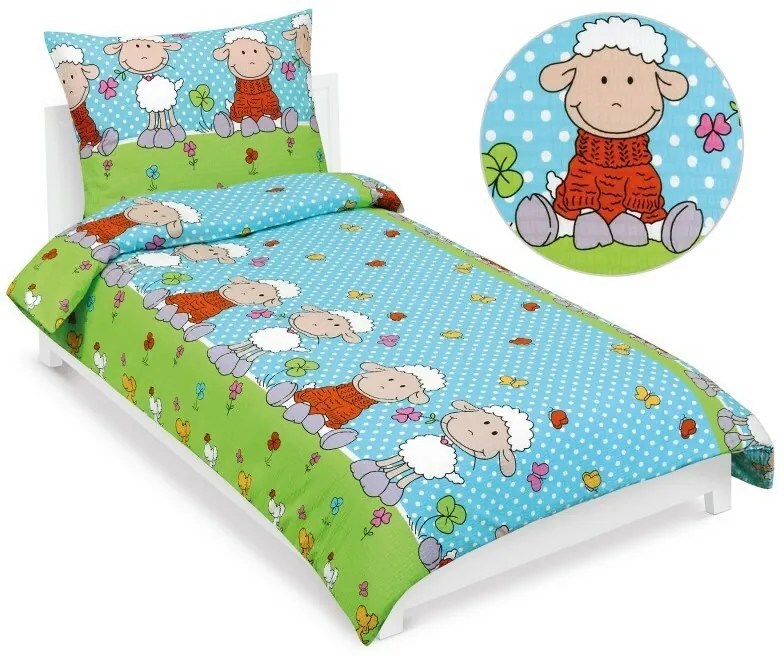 Bellatex Lenjerie de pat pentru copii din crepAlbastru oaie, 140 x 200, 70 x 90 cm