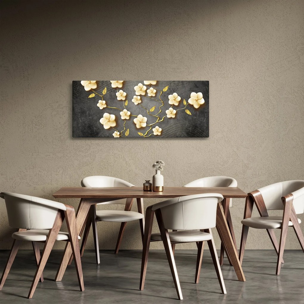 Tablou - Arbust auriu pe fundal negru (120x50 cm)