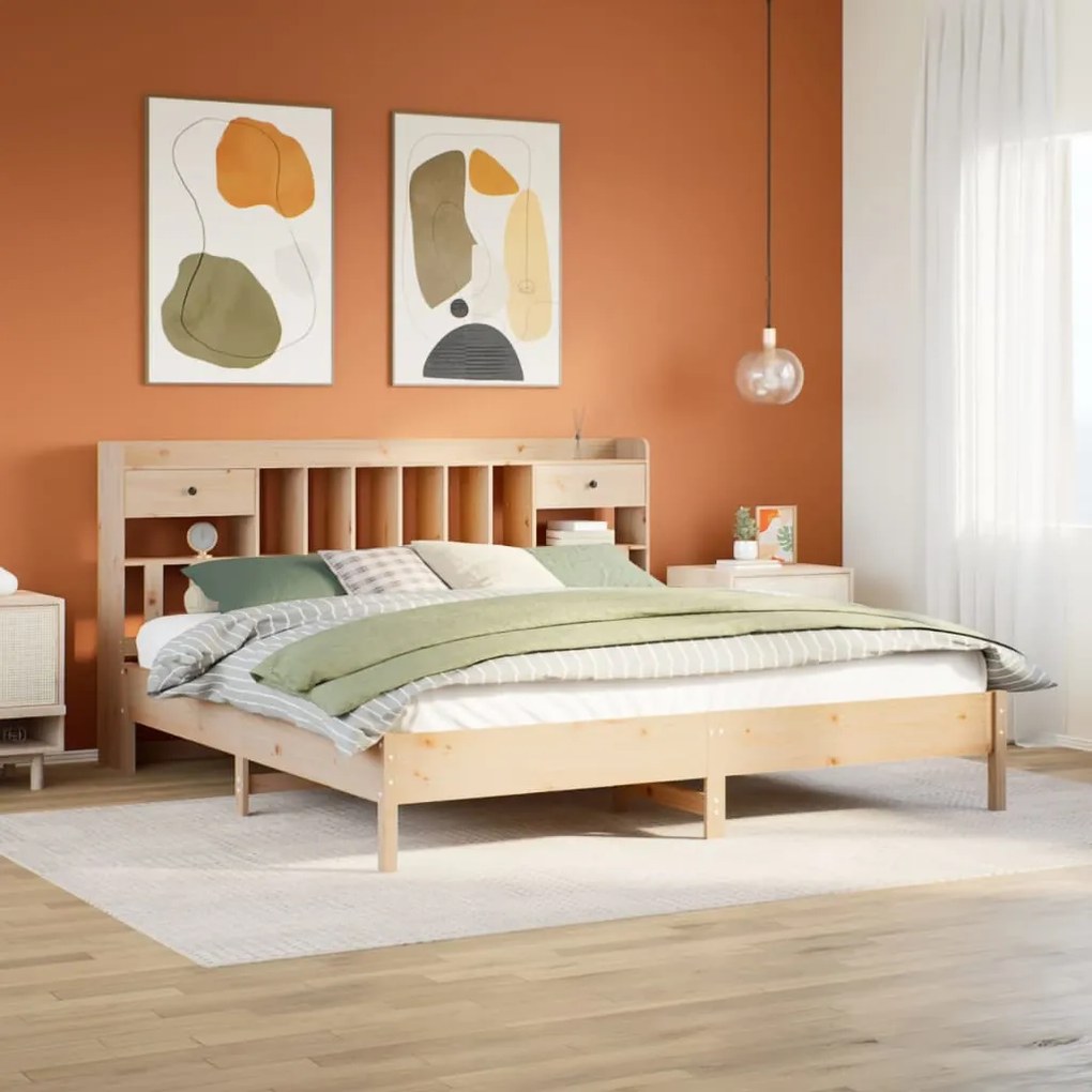 vidaXL Pat cu bibliotecă fără saltea, 180x200 cm, lemn masiv de pin