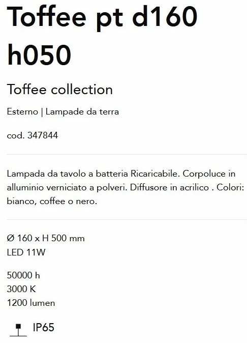 Lampa LED exterior cu baterie reîncarcabila, IP65, Toffee pt d160 h050, Cafenie
