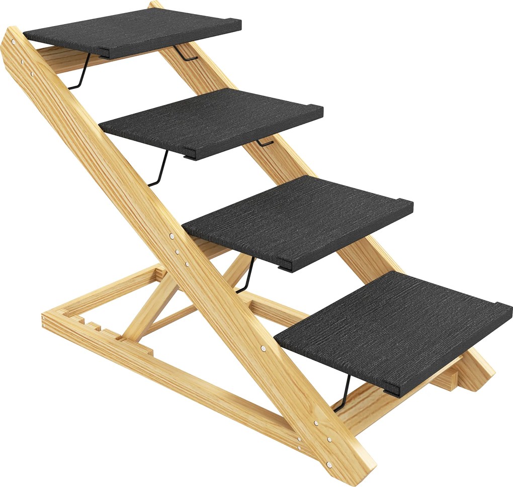 PawHut scară pentru câini, rampă pentru câini, reglabilă pe înălțime, antiderapant, pliabil, 83x40x62,5 cm, lemn/Alb | Aosom Romania