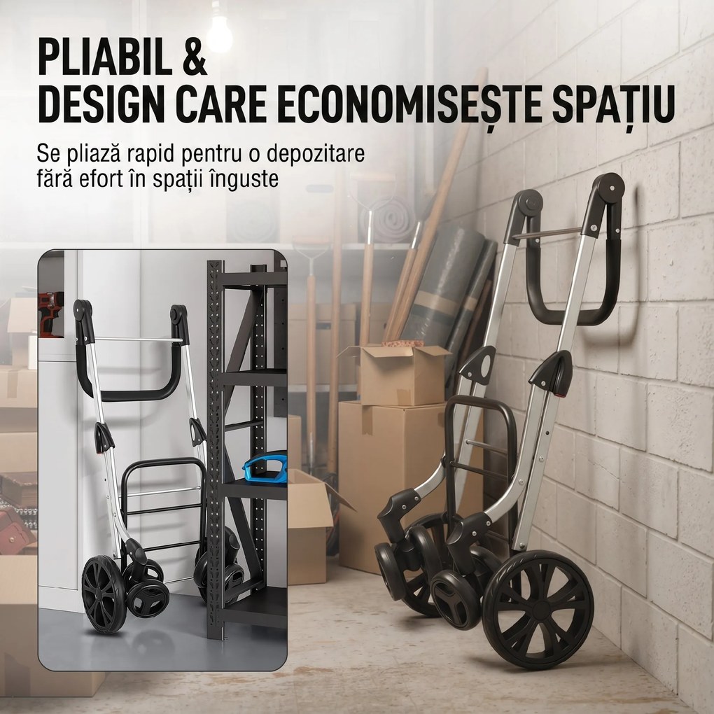 HOMCOM Cărucior de Cumpărături Pliabil din Aluminiu cu Roți, Geantă de 46L, Compartiment Frigorific, Mâner Reglabil, Gri | Aosom Romania