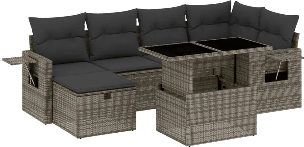 vidaXL Set canapele de grădină, 7 piese, cu perne, gri, poliratan