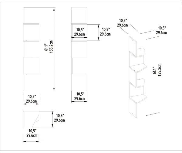 Etajeră de colț DESALDO 155,2x29,6 cm alb