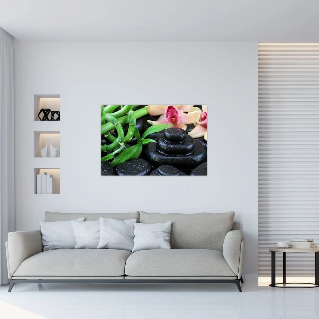 Tablou - Pietre și orhidee (90x60 cm)