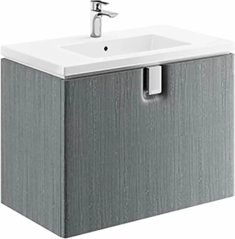 Dulap baza pentru lavoar suspendat cu sertar Kolo Twins 80 cm, gri argintiu