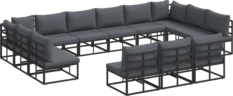 vidaXL Set de canapele pentru grădină cu pernă 13 pcs Negru Aluminiu