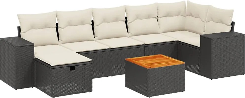 vidaXL Set mobilier de grădină cu perne, 8 piese, negru, poliratan
