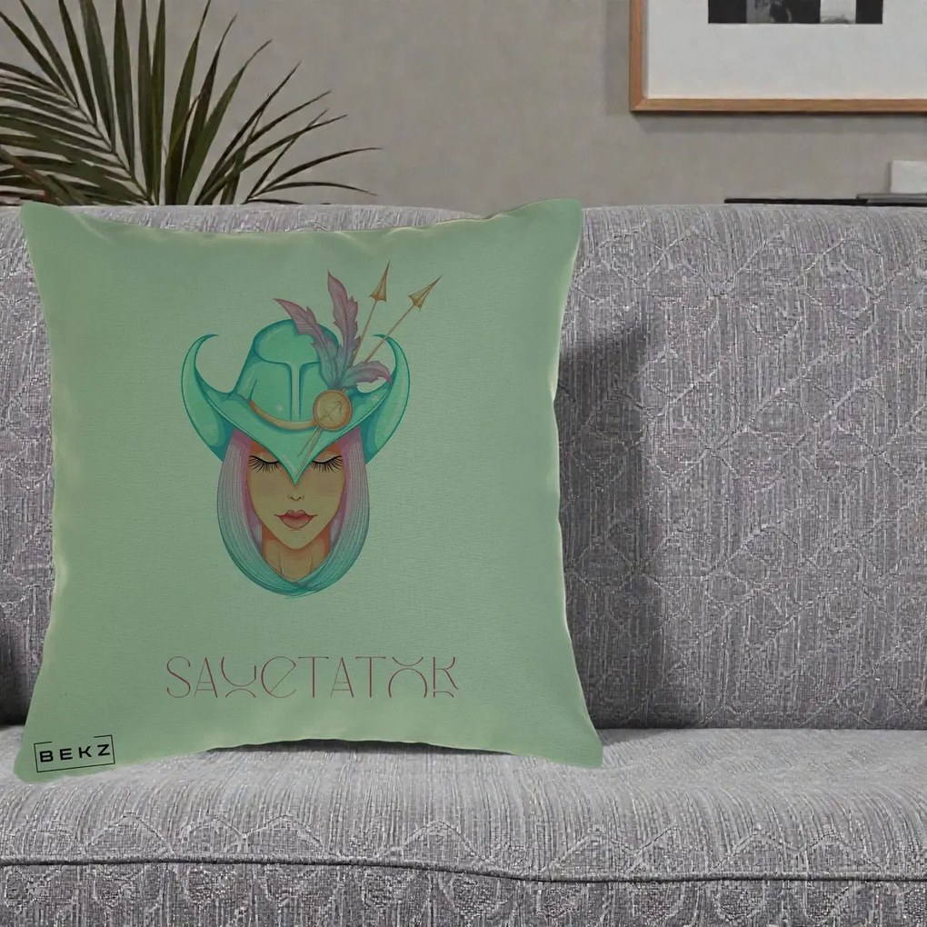 Perna Personalizata Zodiac Sagetator Cowgirl, 40x40 cm, Verde, Husa Detasabila, Perna Inclusa, BEKZ®