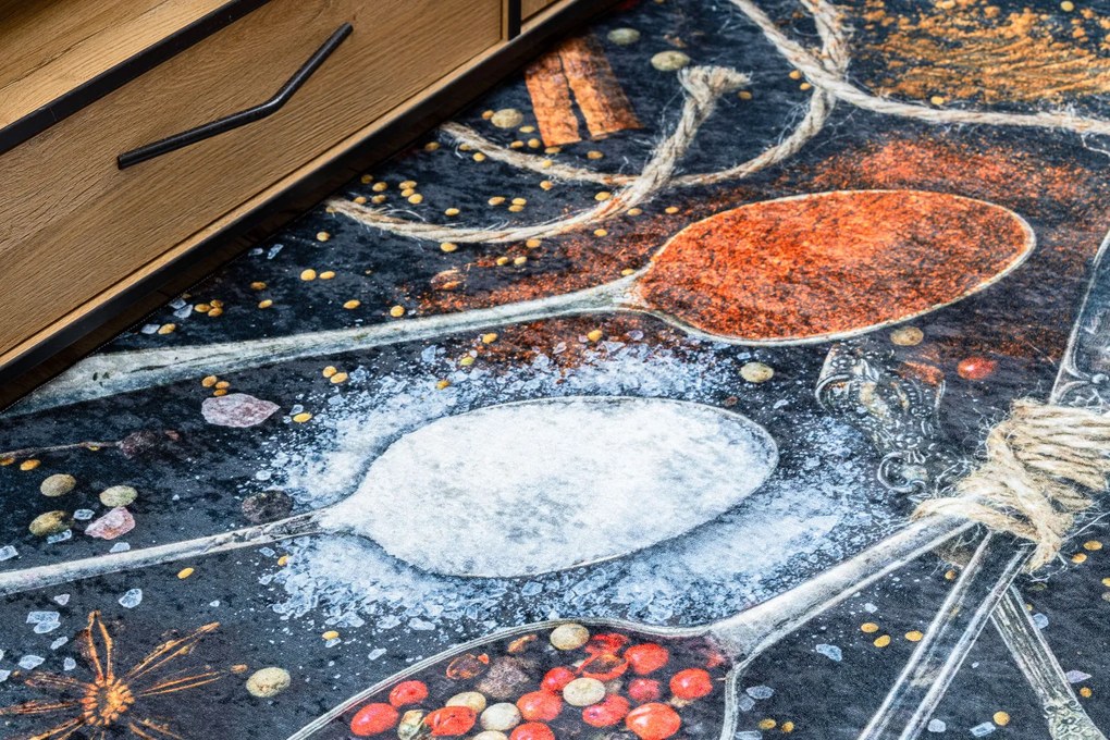 ANDRE 9002 covor lavabil linguri, condimente bucatarie, anti-alunecare - albastre / teracotă