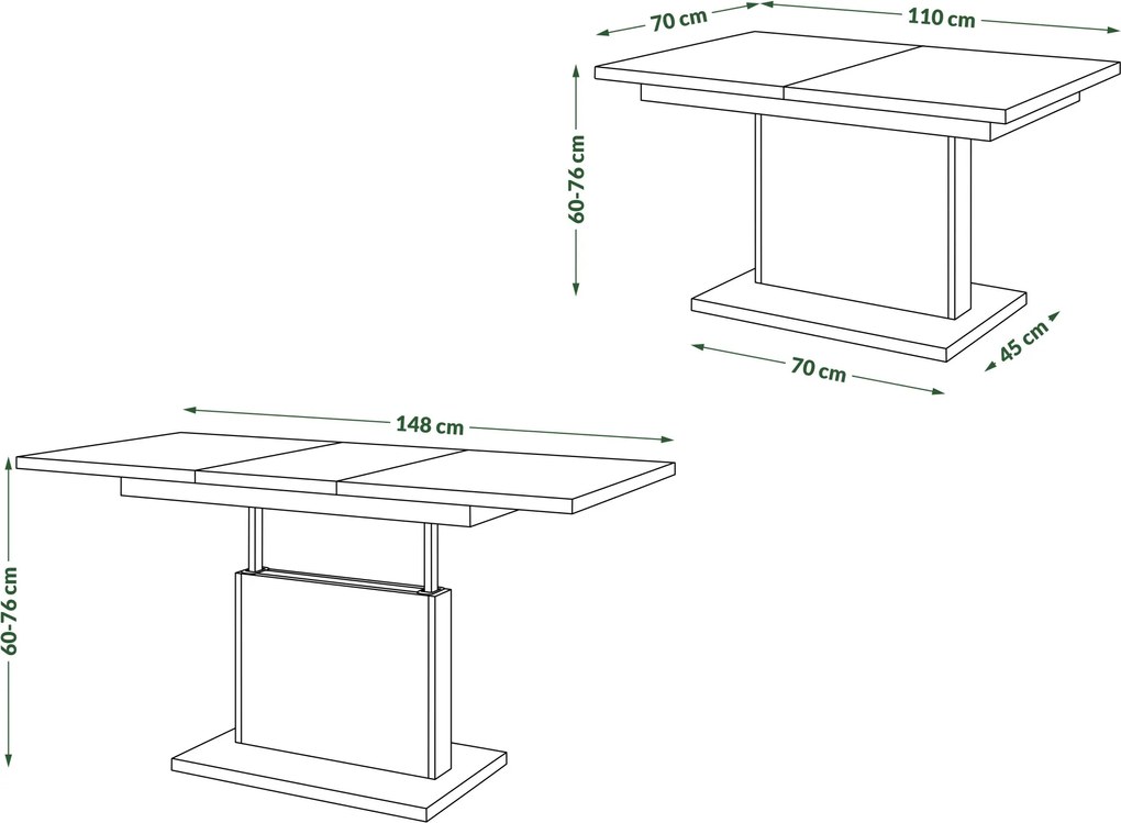 Mazzoni ASTON MINI Nuc Elegant - MĂSUȚĂ DE CAFEA MODERNĂ EXTENSIBILĂ REGLABILĂ PE ÎNĂLȚIME MASĂ TRANSFORMABILĂ