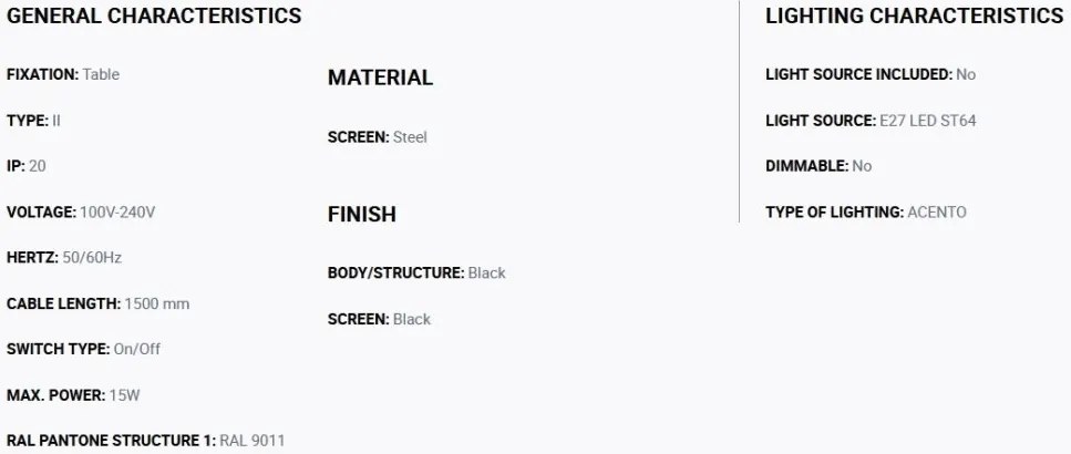 Veioza metal stil retro cu abajur ajustabil MARTINICA neagra