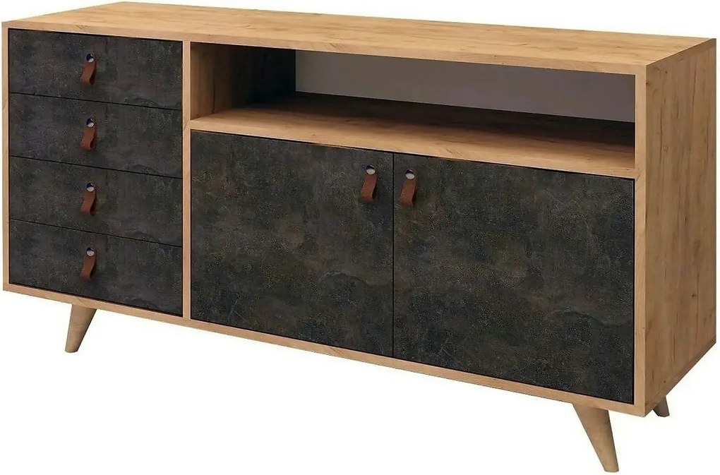Comoda Pagina, stejar/gri ciment inchis, PAL melaminat, 140x40x86 cm