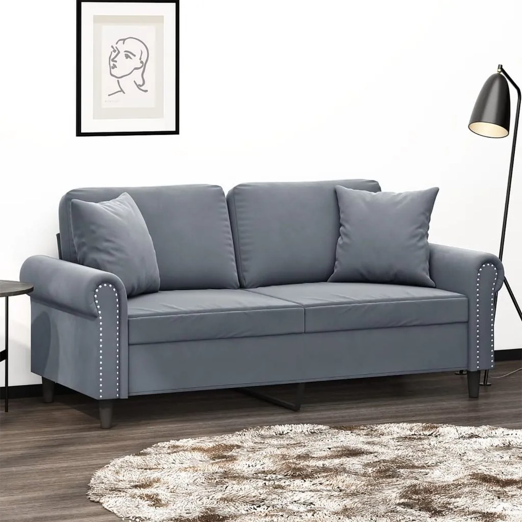 vidaXL Canapea cu 2 locuri cu pernuțe, gri închis, 140 cm, catifea