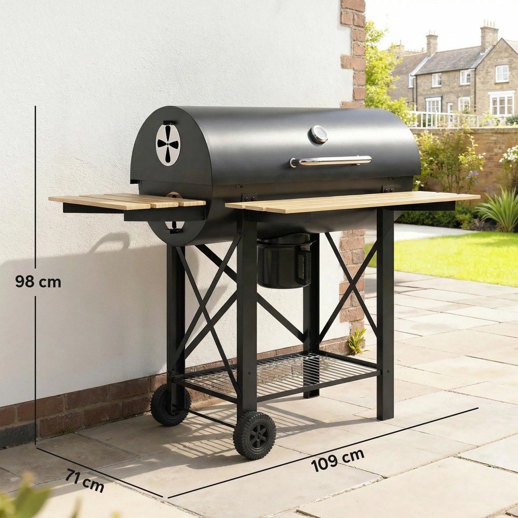 Outsunny Grătar cu Cărbuni, Grilă Mobilă cu Rafturi Pliabile și Termometru | Aosom Romania