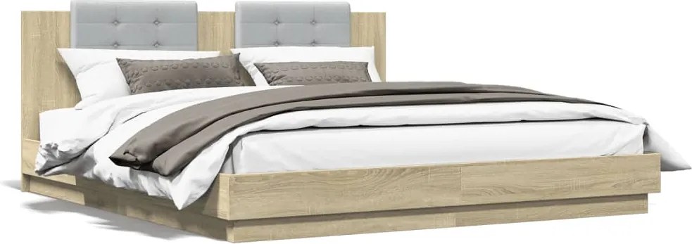 vidaXL Cadru de pat cu tăblie stejar sonoma 200x200 cm lemn prelucrat