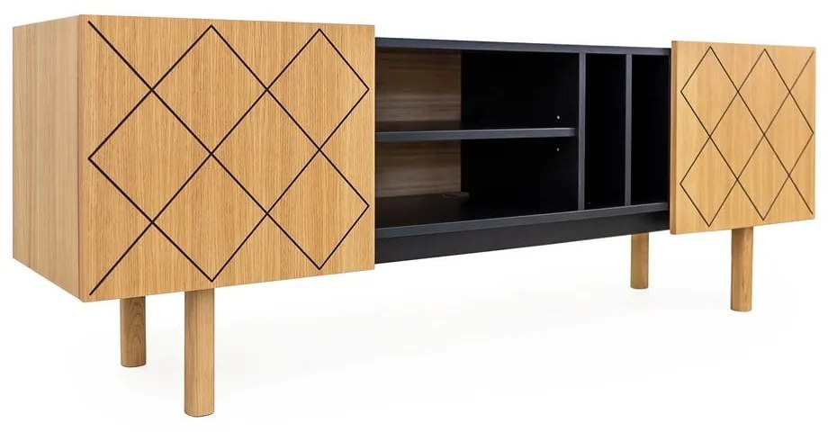 Masă TV neagră/în culoare naturală cu aspect de lemn de stejar 175x60 cm Porto – Woodman