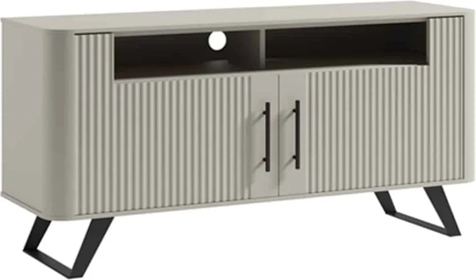 Comodă TV lemn masiv crem Santiago I, 134,2 × 39,7 × 65 cm