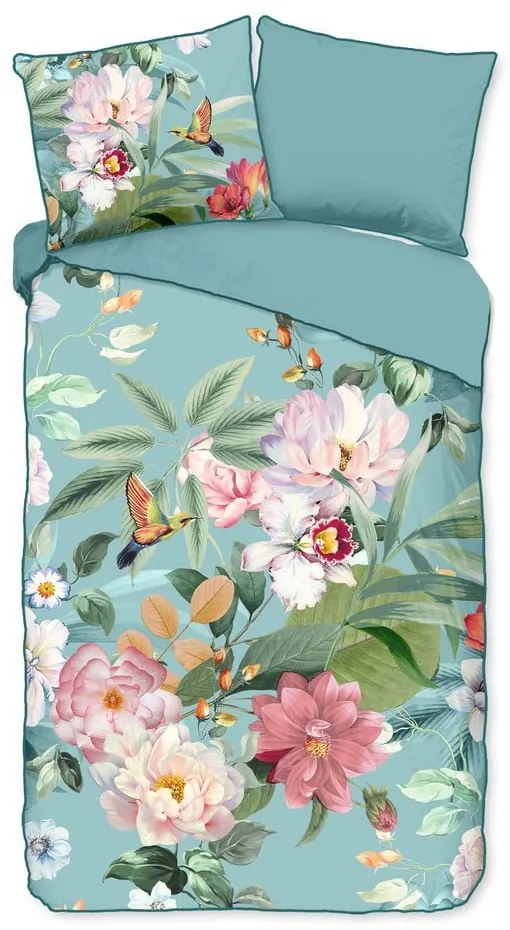 Lenjerie de pat albastră din bumbac satinat pentru pat de o persoană, extinsă 140x220 cm Fungi – Descanso