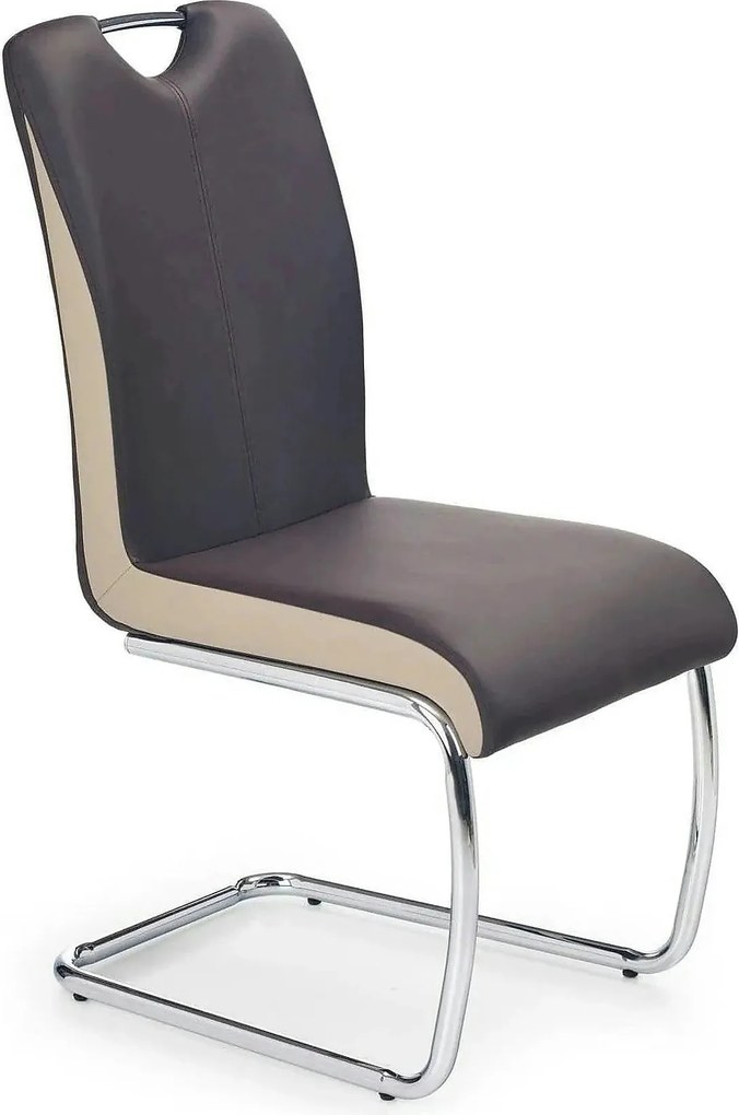 Scaun tapitat K184, maro inchis/crom, piele ecologica/metal, 43X55X94
